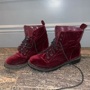 Red Velvet Combat Boots